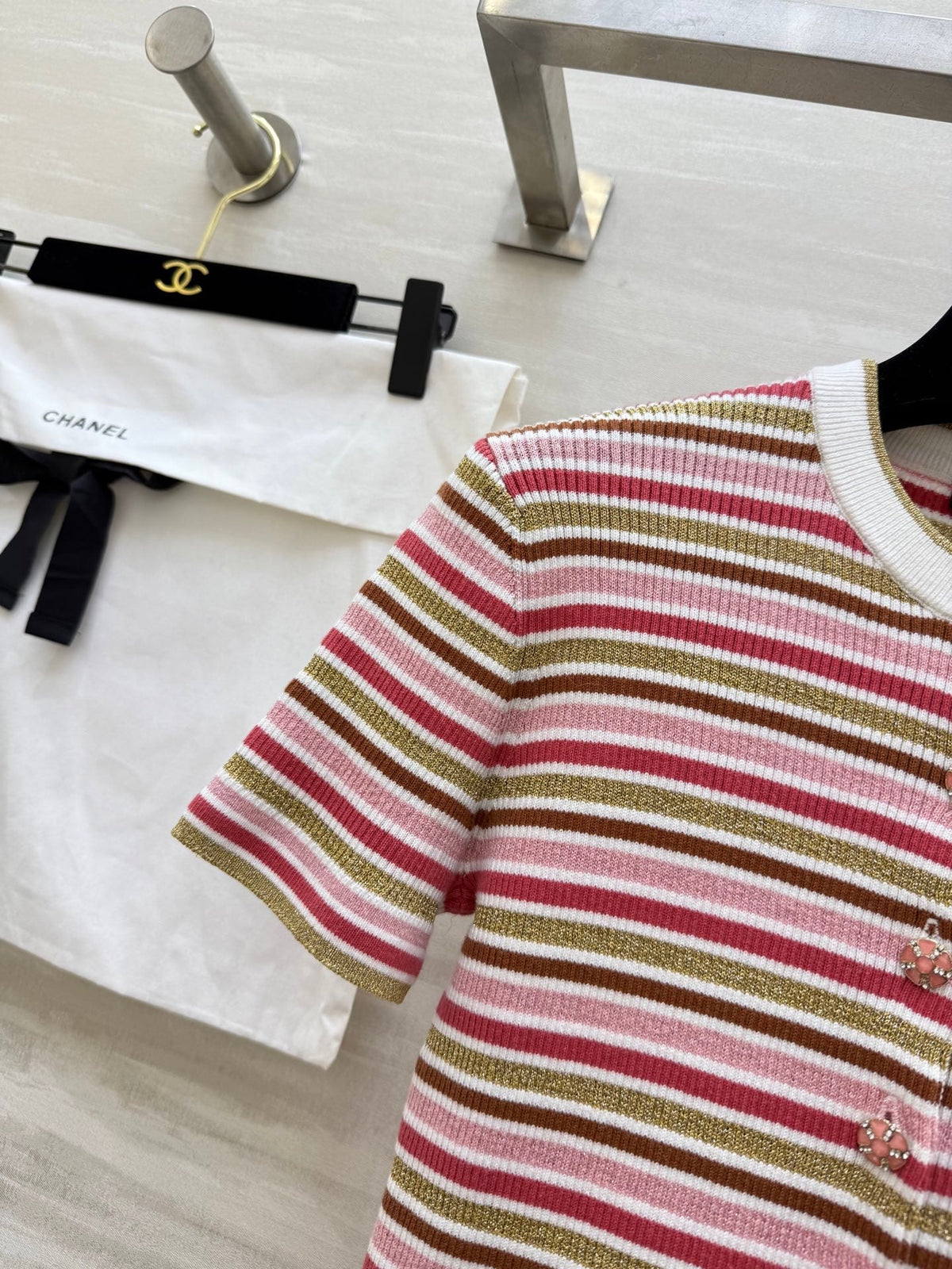 CC Button-down Striped Knit Sweater 344736