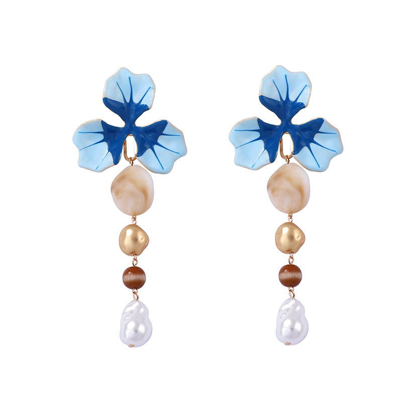 Elegant Enamel Flower Y Shaped Gold Necklace