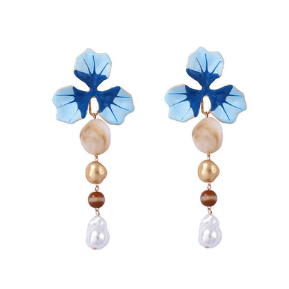 Elegant Enamel Flower Y Shaped Gold Necklace