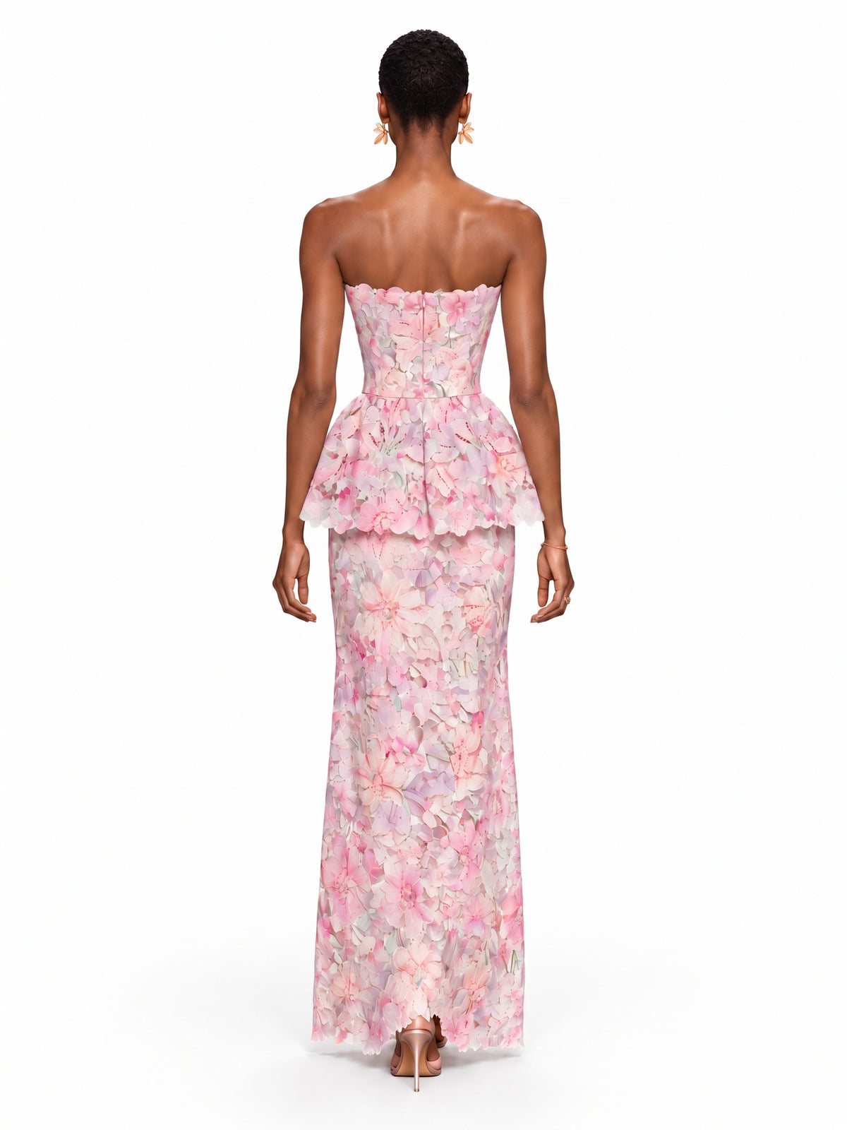 Keira Strapless Floral Peplum Maxi Dress