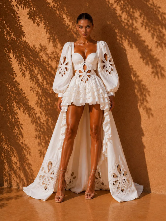 Elena Floral Cutout Ruffled Long-Sleeve Maxi Dress