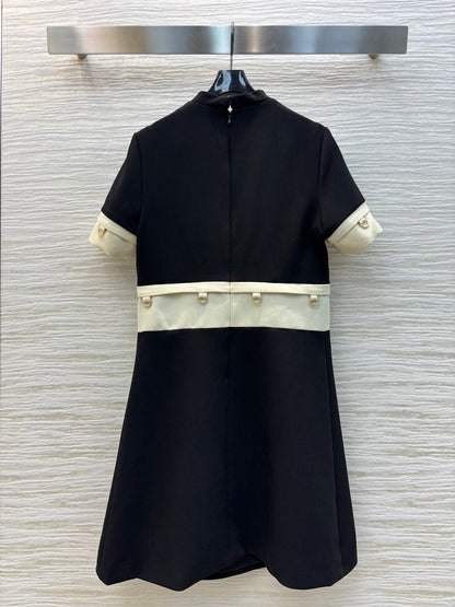 Prada 25 Patchwork Short-sleeved Dress Black mix Beige Cotton