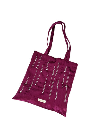 Cosbai - Velvet Beaded Tote Bag with Magnetic Closure