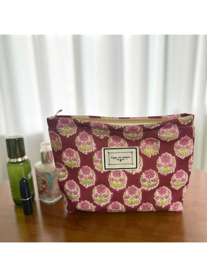 Cosbai -Vintage Canvas Travel Makeup Bag with Floral Patterns