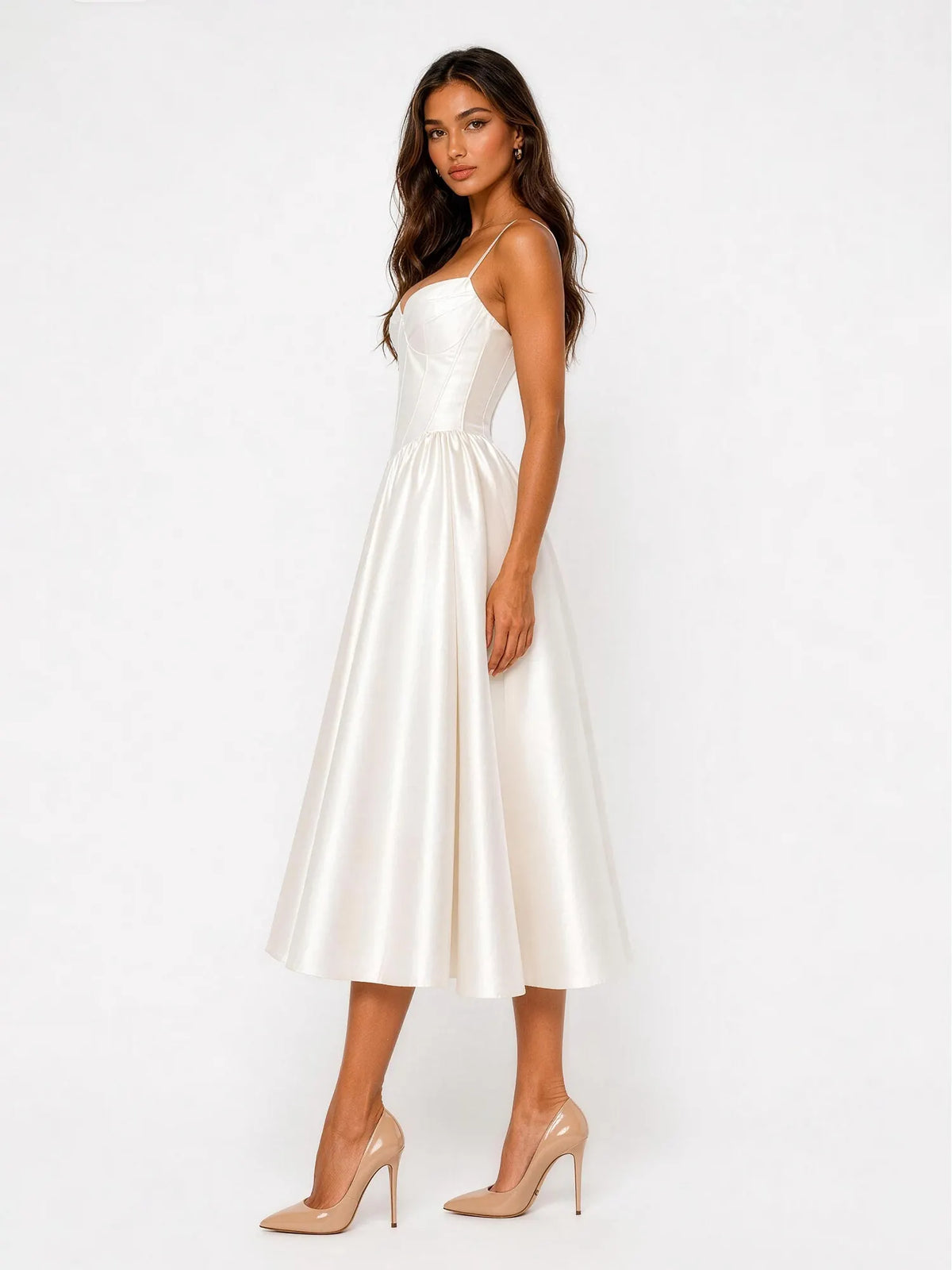 Lily Pearl Glow Corset Midi Dress