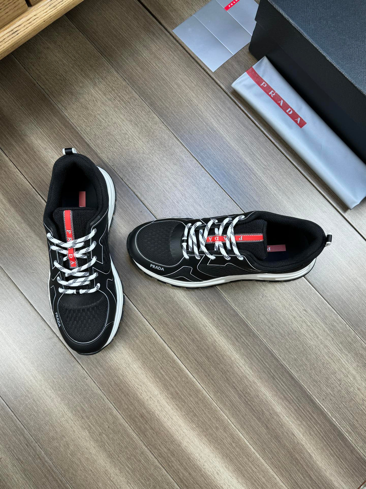 PRA SNEAKER BLACK NAPPA CALFSKIN AND FLYKNIT FABRIC