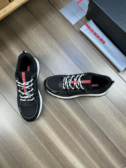 PRA SNEAKER BLACK NAPPA CALFSKIN AND FLYKNIT FABRIC