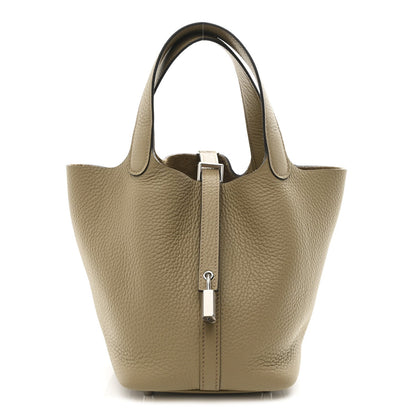 Taurillon Clemence Picotin Lock 18 PM Beige Marfa