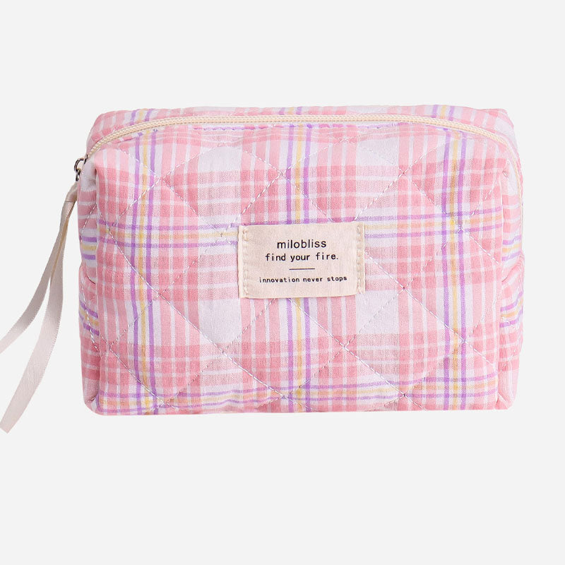Simple Plaid Large Capacity Makeup Bag