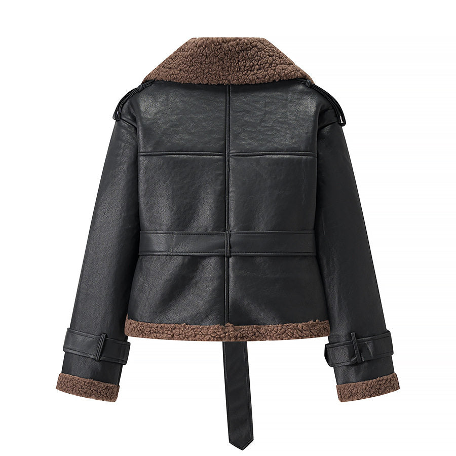 Short Fur Collar Leather Jacket