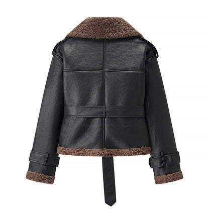 Short Fur Collar Leather Jacket
