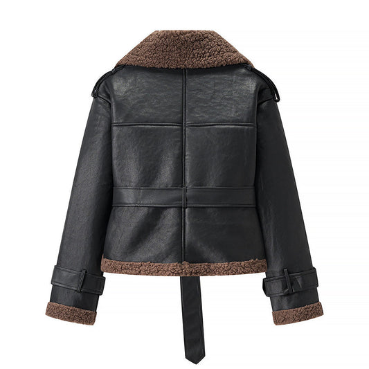 Short Fur Collar Leather Jacket