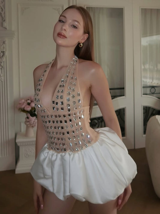 Laila Rhinestone Fluffy Mini Dress