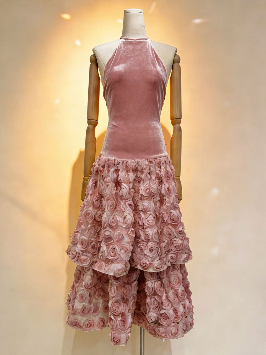 Thalia 3D Floral Backless Midi Dress