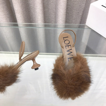Loewe 25SS Fur-lined Mule 60 Brown in Fox Fur 597436