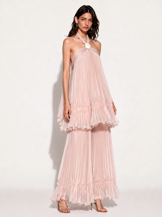 Ariana Draped Tulle Halter Maxi Dress