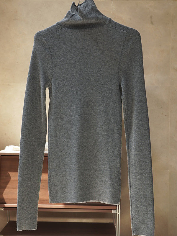 Korean-Style Long Sleeves Solid Color High-Neck Sweater Tops