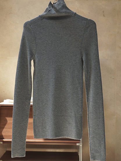 Korean-Style Long Sleeves Solid Color High-Neck Sweater Tops