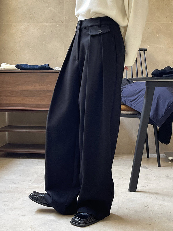 Loose Pleated Solid Color Casual Pants Bottoms