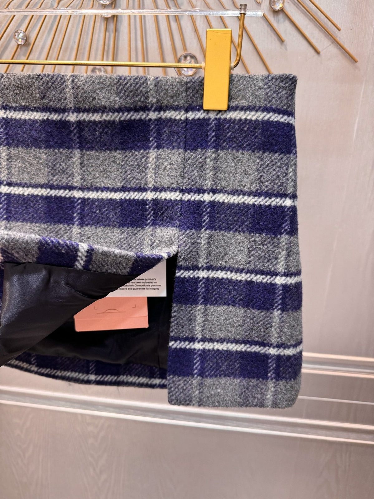 Miumiu 2026 Plaid Midi Skirt Blue-Gray Wool Viscose