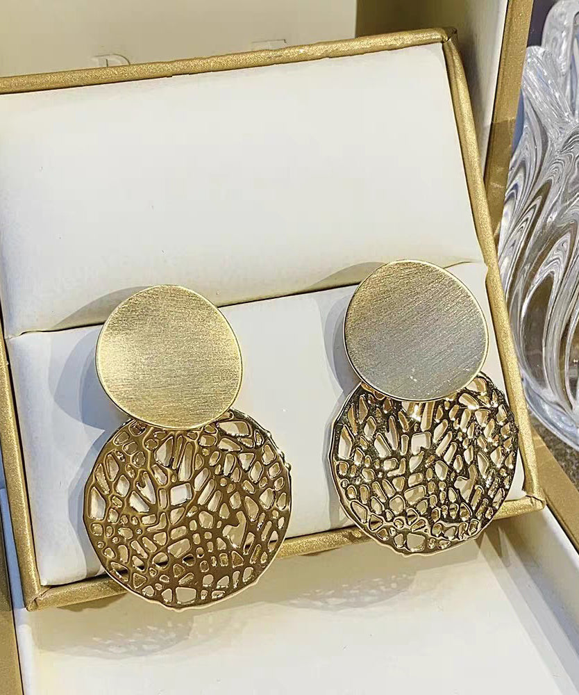 Stylish Gold Sterling Silver Overgild Sequined Hollow Out Drop Earrings