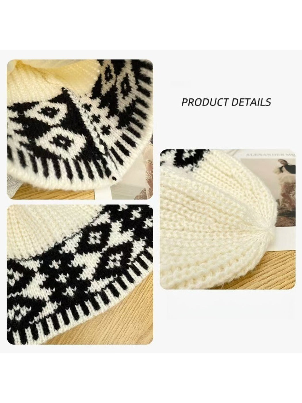Haila - Vintage Knitted Beanie with Diamond Patterns