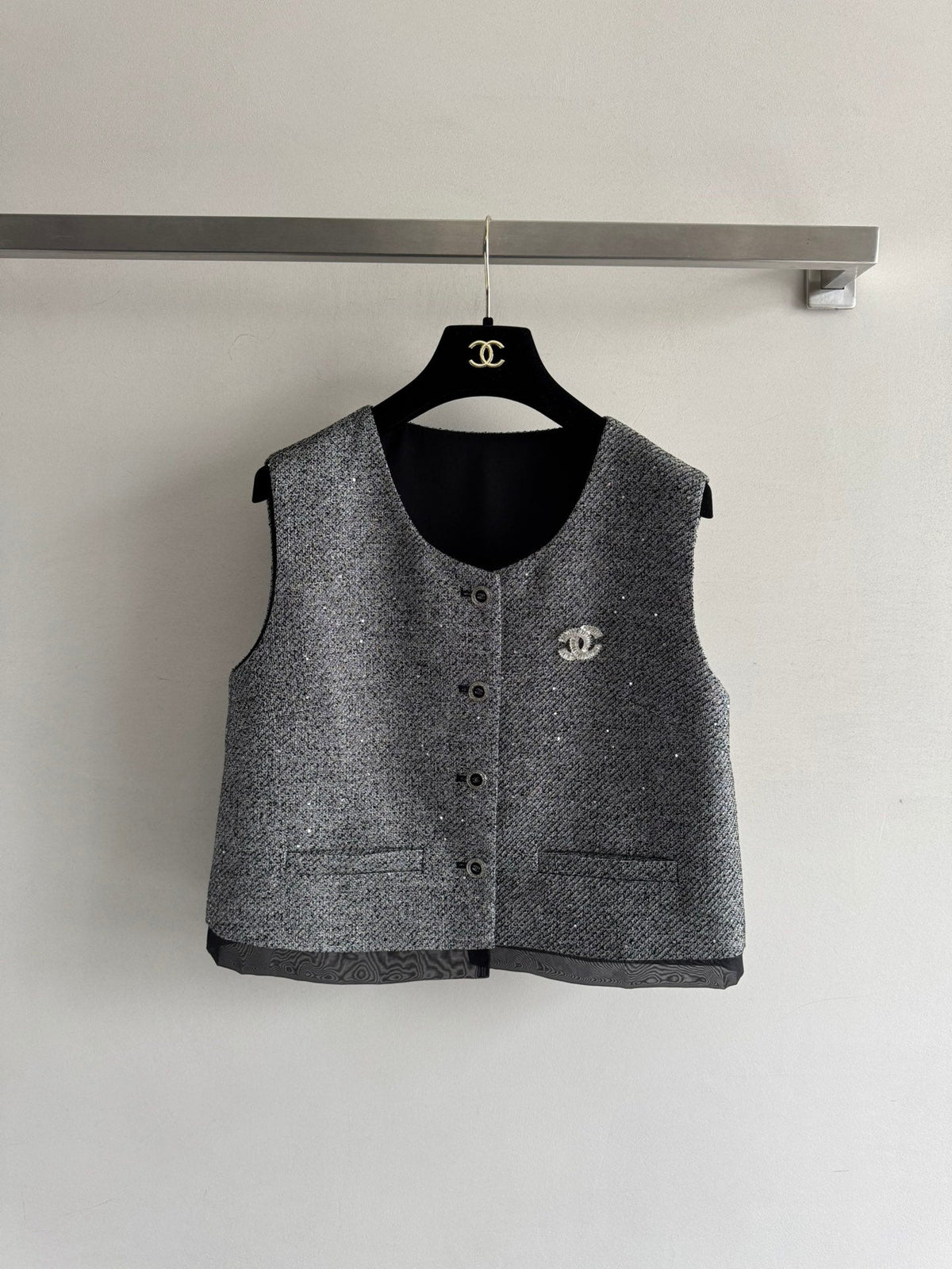 CC Vest & Line Skirt Set Grey Wool-Blend Tweed 352979