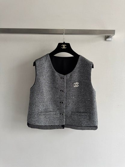 CC Vest & Line Skirt Set Grey Wool-Blend Tweed 352979
