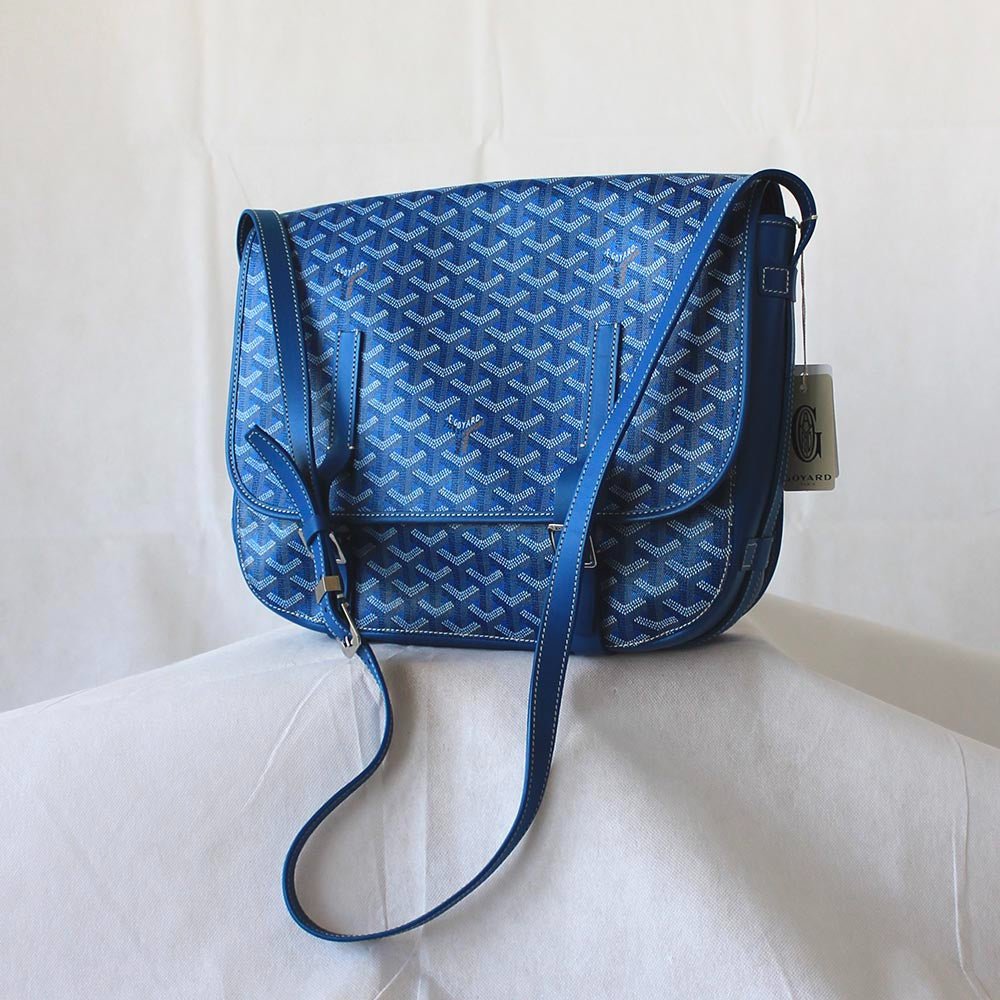 Goyard Blue Goyardine Coated Canvas and Leather Belvedere GM Saddle Bag