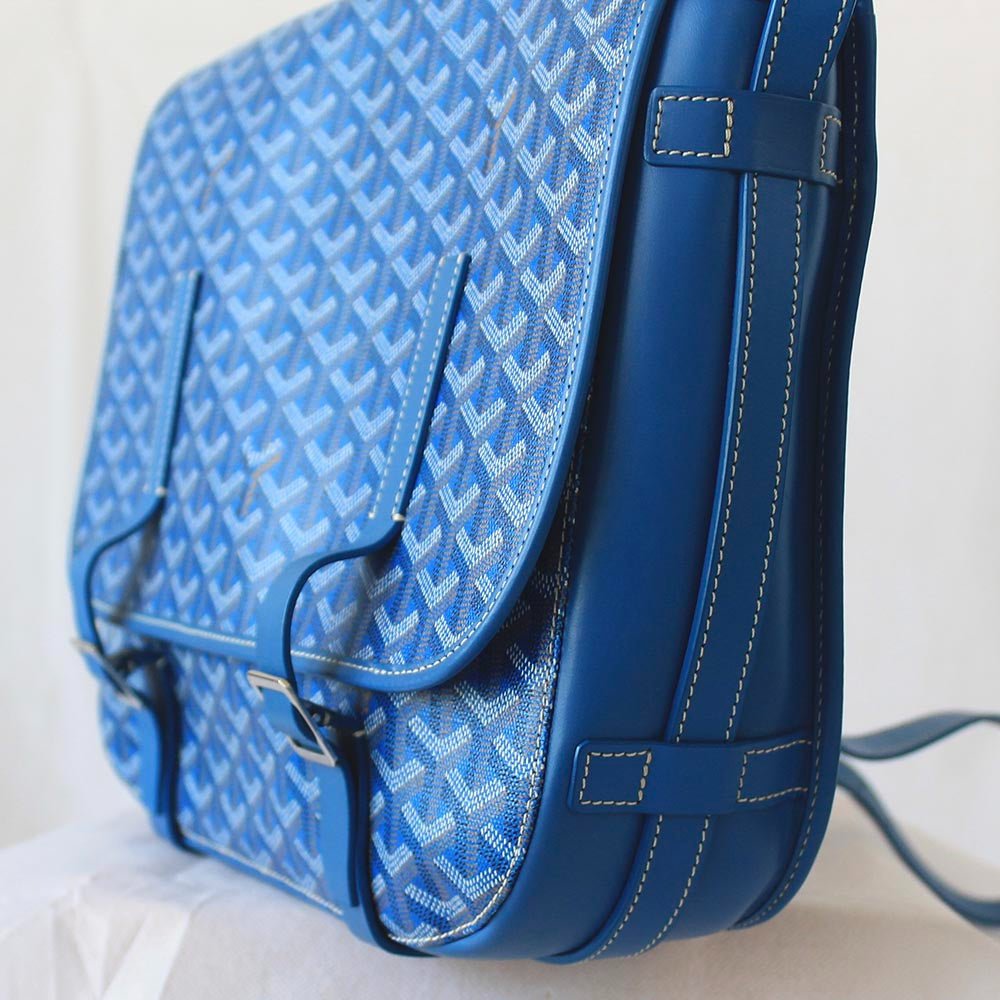 Goyard Blue Goyardine Coated Canvas and Leather Belvedere GM Saddle Bag