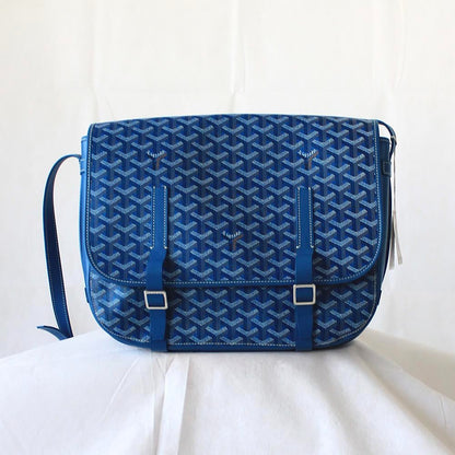 Goyard Blue Goyardine Coated Canvas and Leather Belvedere GM Saddle Bag