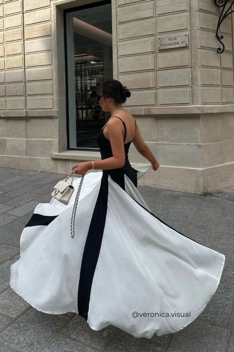 Panelled Tulle Maxi Dress With Aline Silhouette