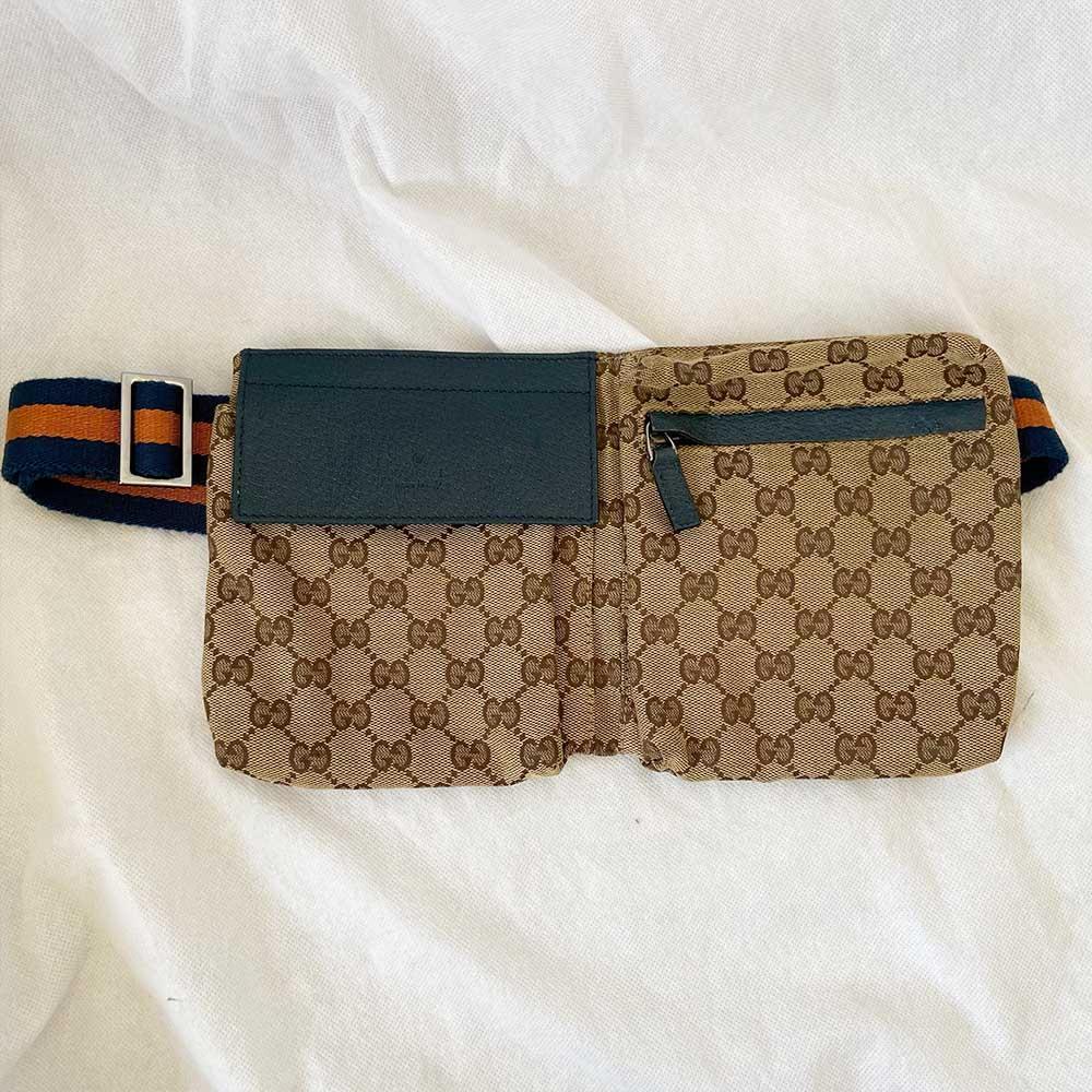 Gucci Beige/ Blue GG Canvas And Leather Belt Bag