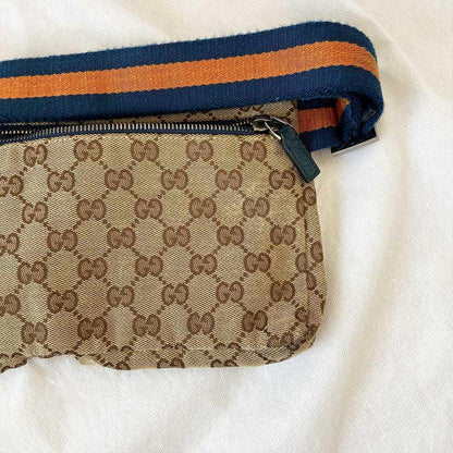 Gucci Beige/ Blue GG Canvas And Leather Belt Bag
