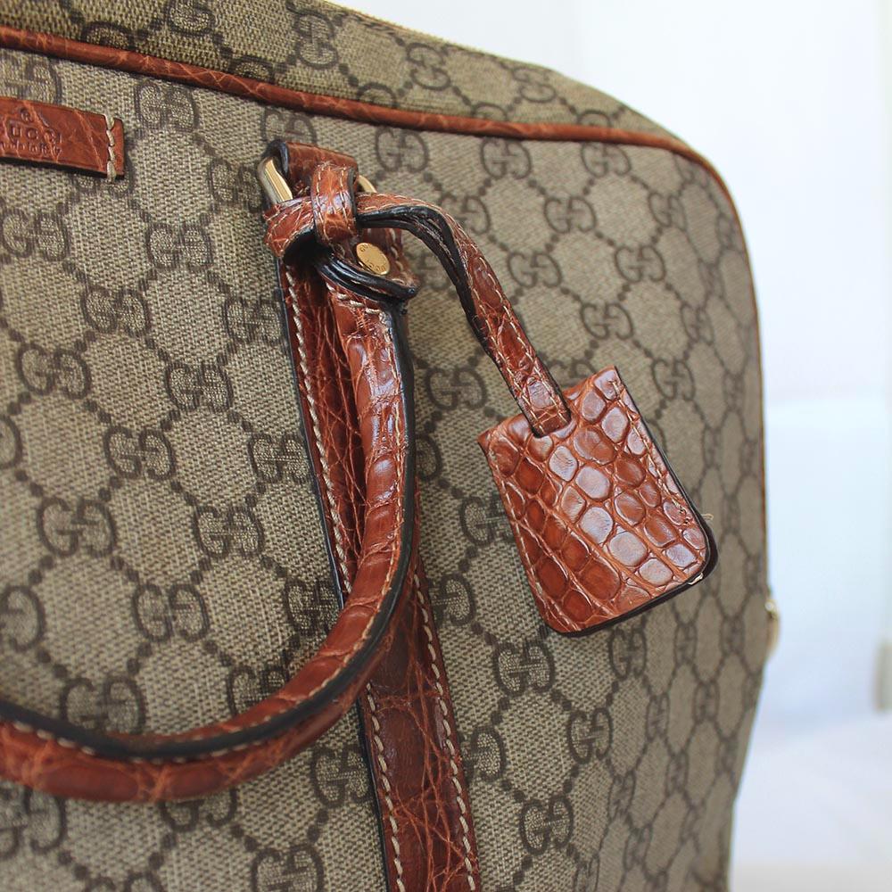 Gucci Guccisima briefcase bag with brown crocodile leather trim