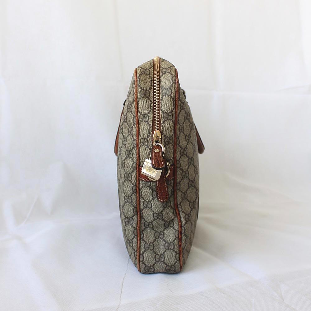 Gucci Guccisima briefcase bag with brown crocodile leather trim