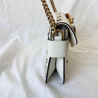Gucci Off White Leather Broadway Pearly Bee Shoulder Bag