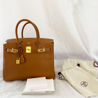 Hermes 30 Gold Birkin Epsom Leather Bag