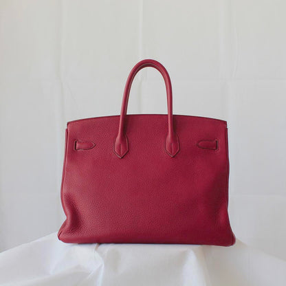 Hermes 35 Birkin Red Clemence Leather with Palladium Hardware