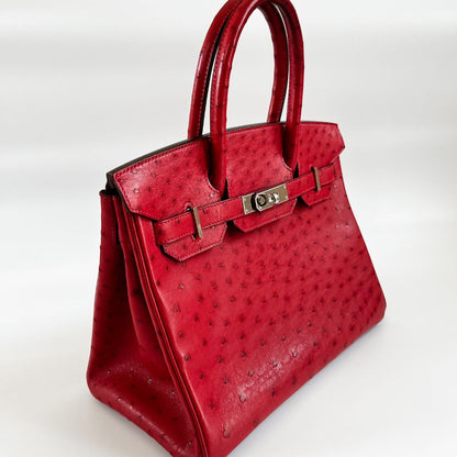 Hermes Birkin Rouge Red Vif Ostrich with Palladium Hardware