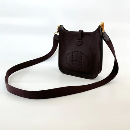 Hermès Chocolate Clemence Leather Evelyn TPM bag