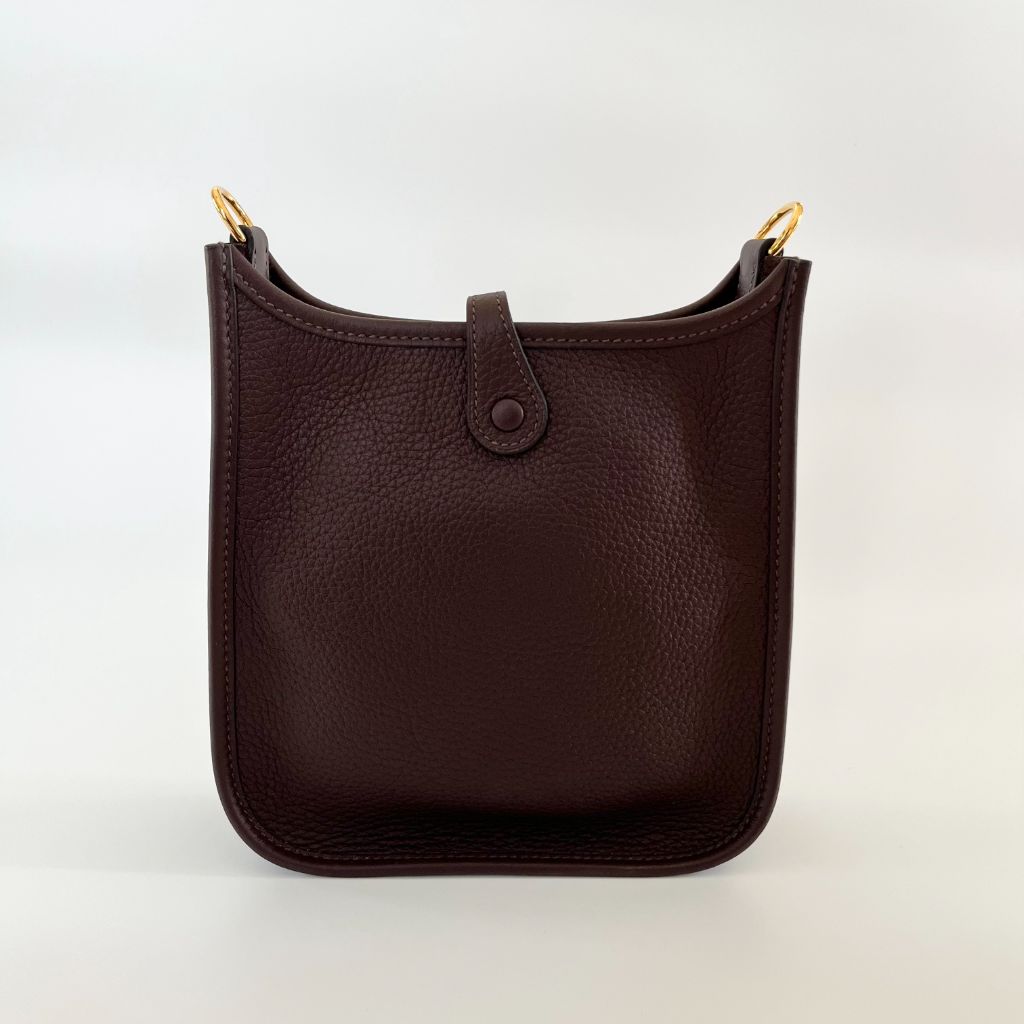 Hermès Chocolate Clemence Leather Evelyn TPM bag