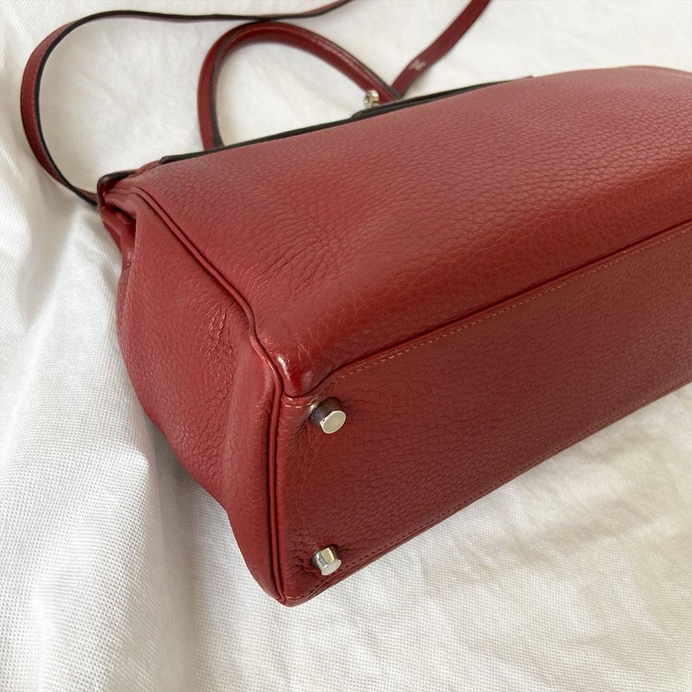 Hermes Rouge Fjord Leather Palladium Hardware Kelly 35 Bag