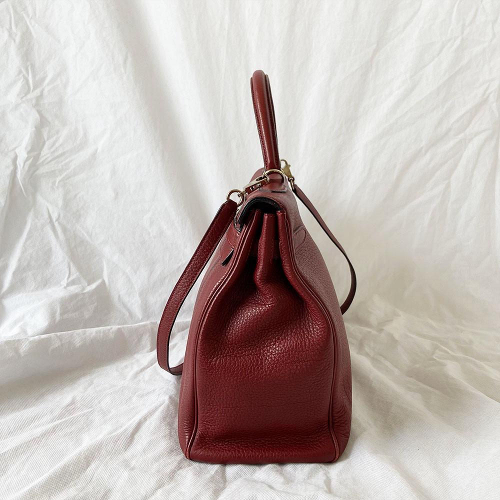 Hermes Rouge Fjord Leather Palladium Hardware Kelly 35 Bag