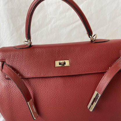Hermes Rouge Fjord Leather Palladium Hardware Kelly 35 Bag