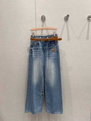 Prada 25 Triangle Straight Denim Pants with belt Cotton 210377