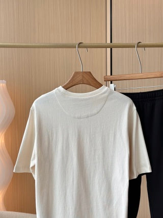 Prada Triangle Logo Round Neck T-shirt Beige Cotton
