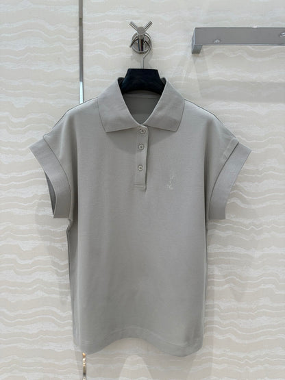 YSL Polo Collar T-shirt Gray Cotton Polyester