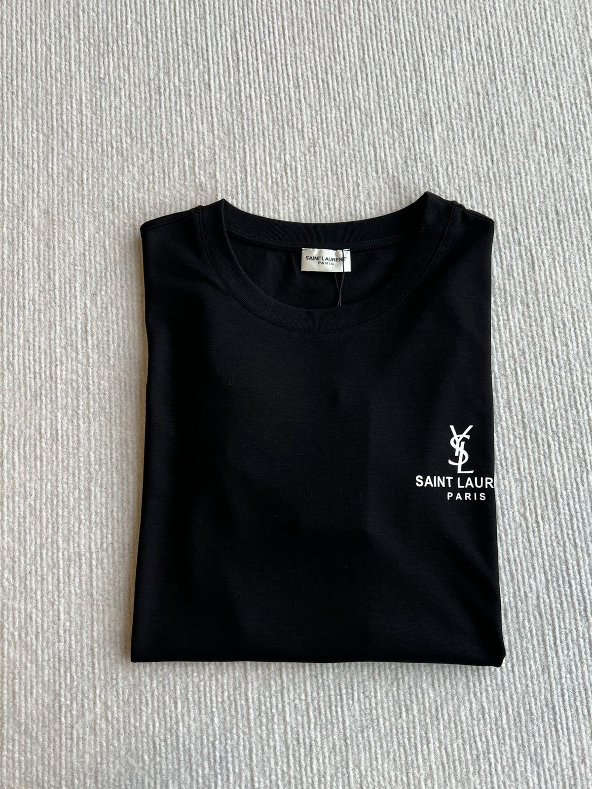 YSL 25 Letter Logo Short Sleeves T-shirt Black and White Cotton