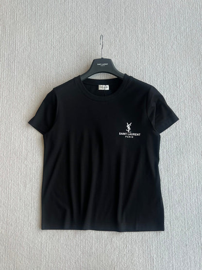 YSL 25 Letter Logo Short Sleeves T-shirt Black and White Cotton